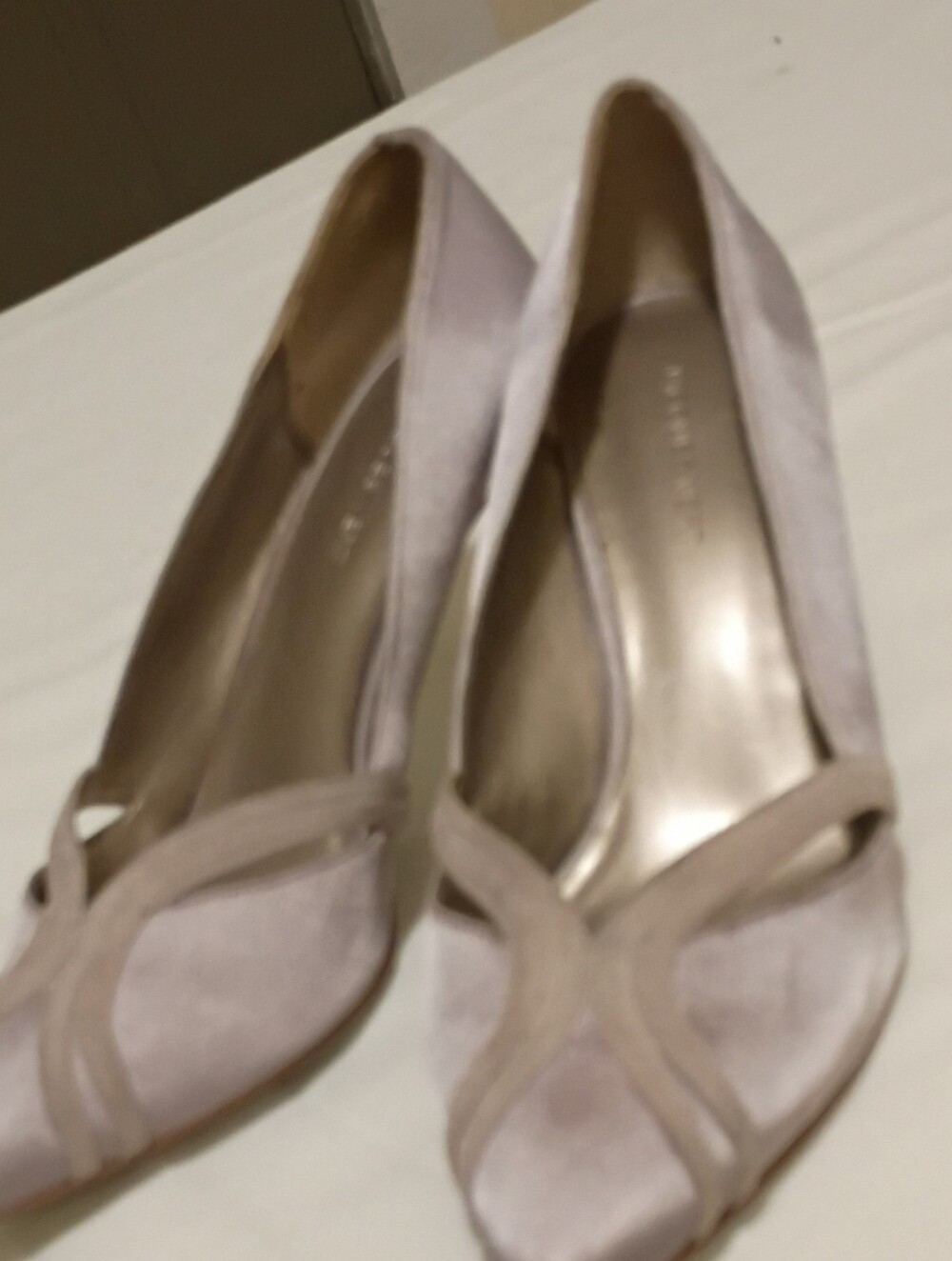 Suede Peep-Toe Heels in Light Taupe